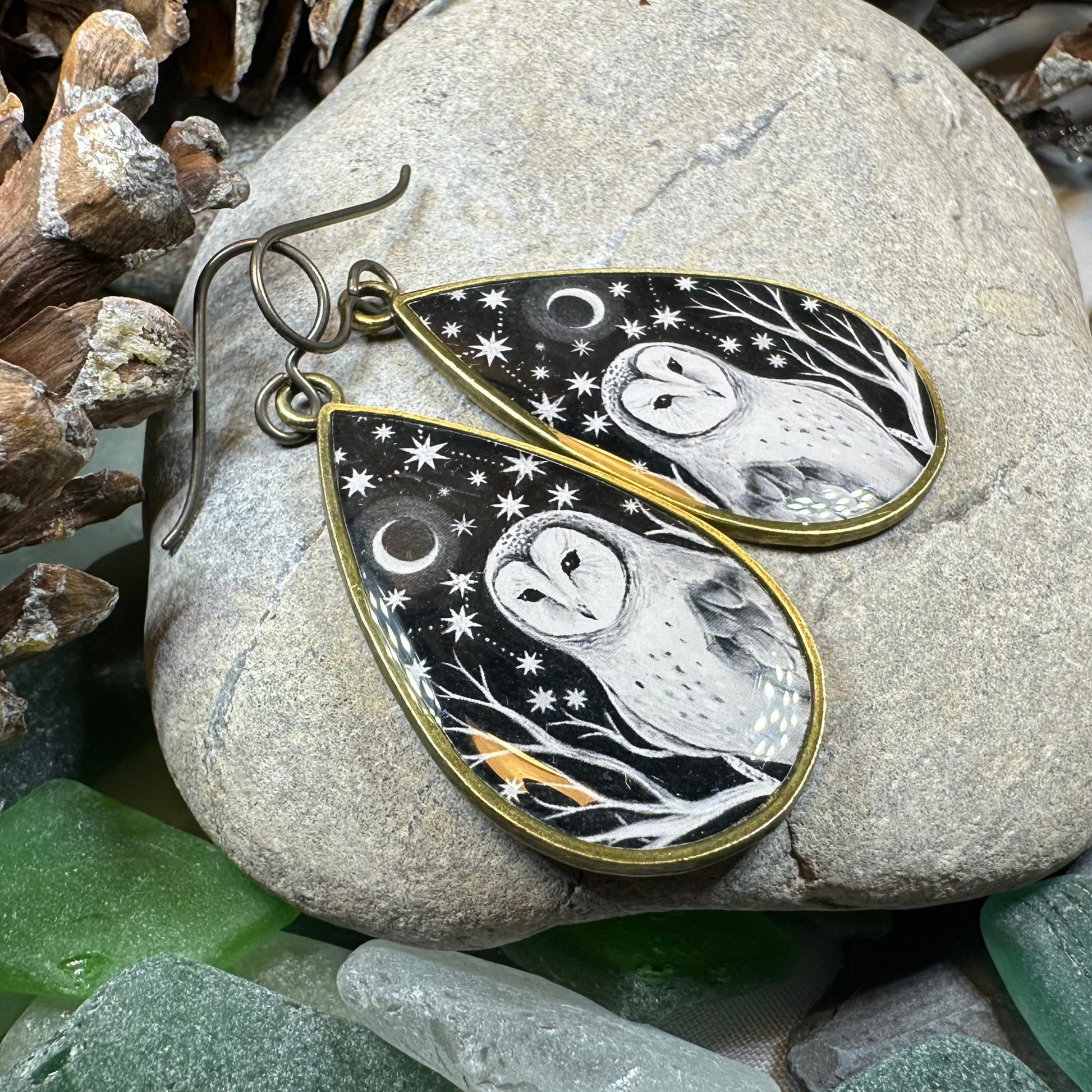 Night Sky Barn Owl Earrings — view 6