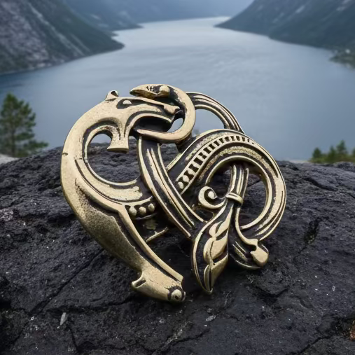Bronze Viking Dragon Brooch - Bronze Historical Reproduction Pin