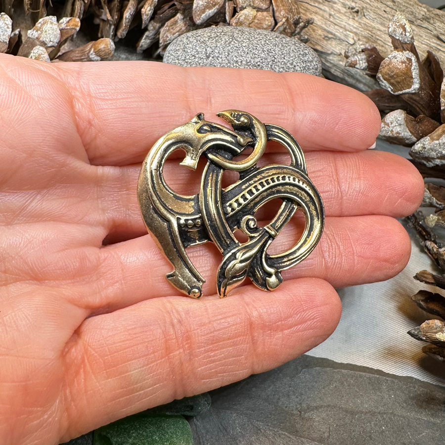 Bronze Viking Dragon Brooch - Bronze Historical Reproduction Pin