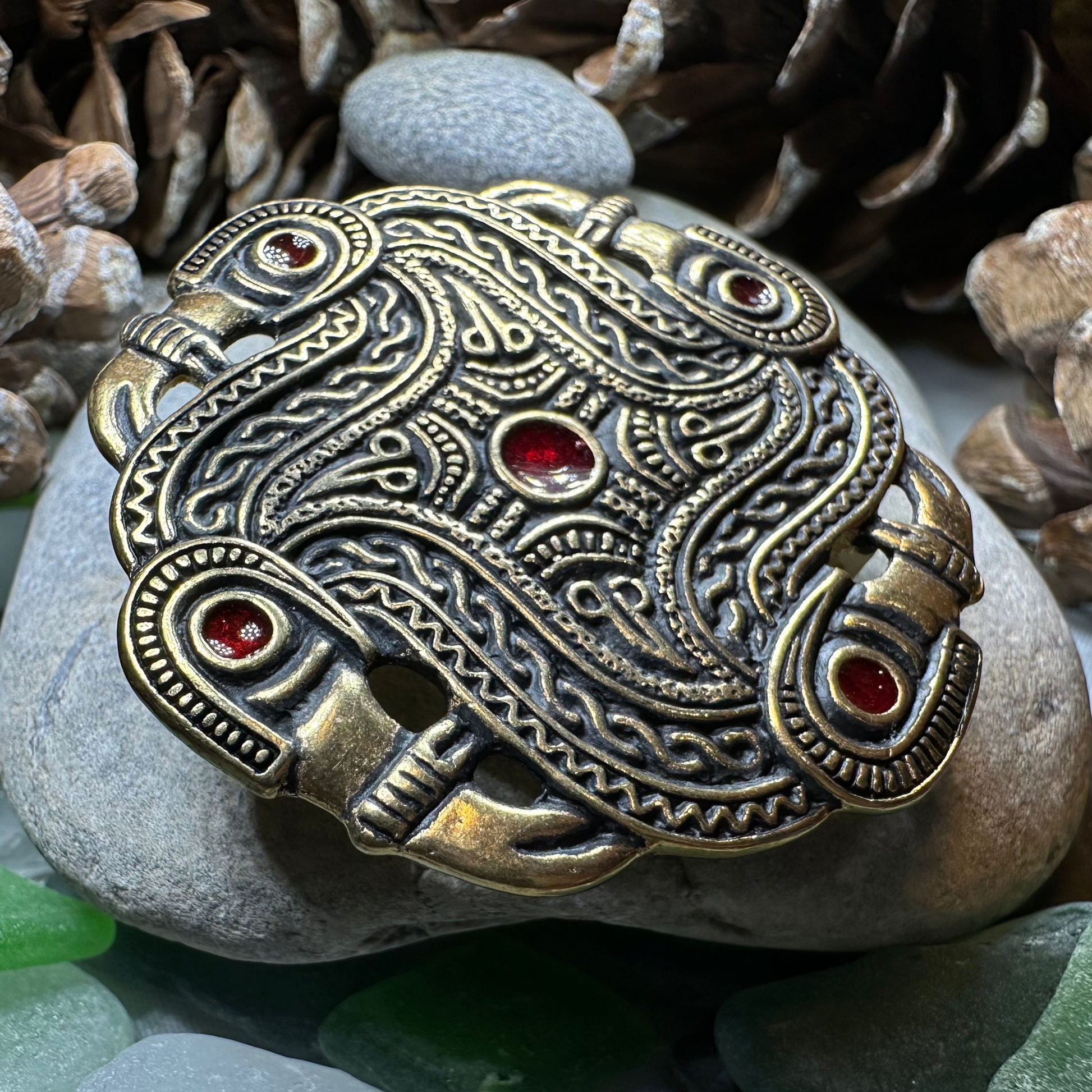 Merovingian Red Bird Brooch - Bronze Historical Reproduction Pin — view 7
