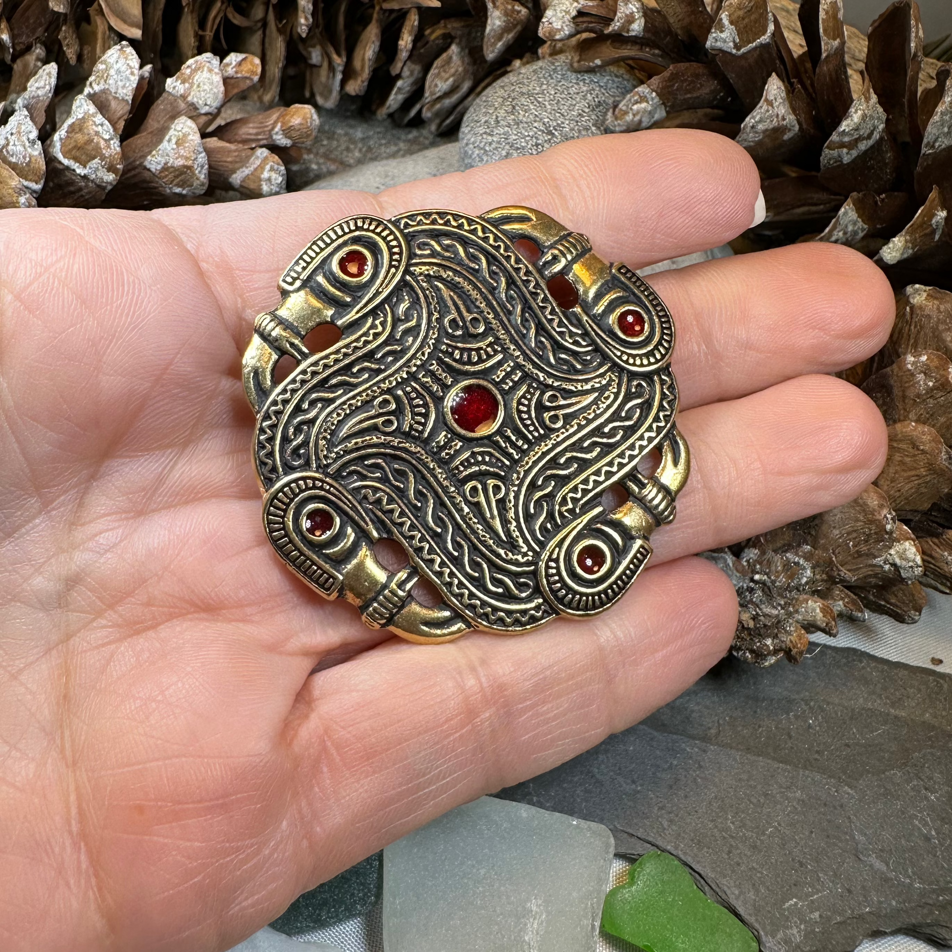 Merovingian Red Bird Brooch - Bronze Historical Reproduction Pin — view 4