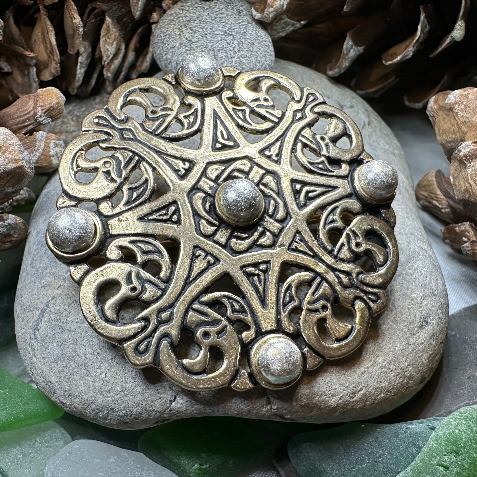Large Trewhiddle Celtic Medieval Brooch - Bronze Historical Reproduction Pin — view 10