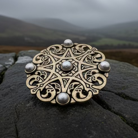 Load image into Gallery viewer, Large Trewhiddle Celtic Medieval Brooch - Bronze Historical Reproduction Pin
