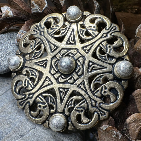 Load image into Gallery viewer, Large Trewhiddle Celtic Medieval Brooch - Bronze Historical Reproduction Pin
