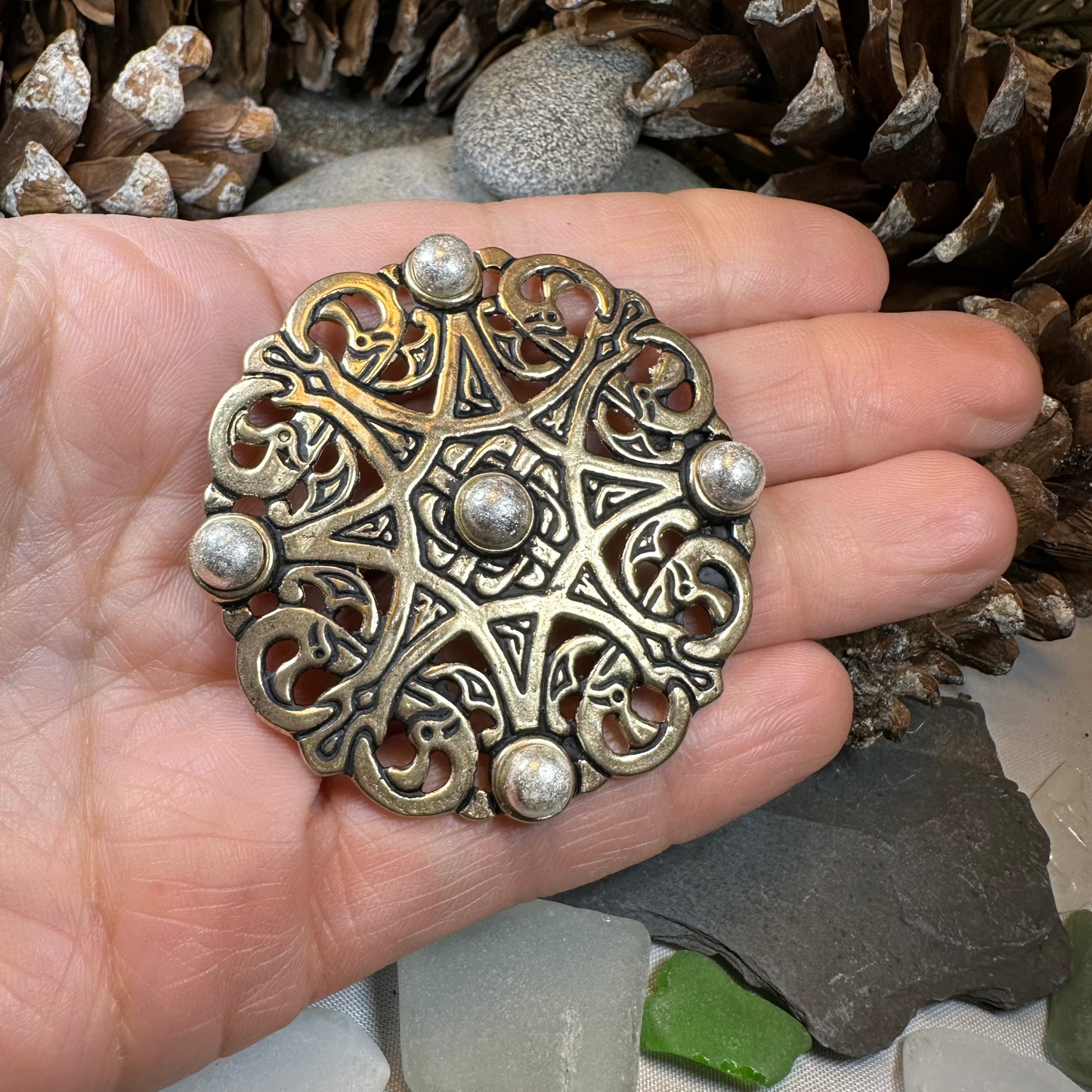 Large Trewhiddle Celtic Medieval Brooch - Bronze Historical Reproduction Pin — view 8