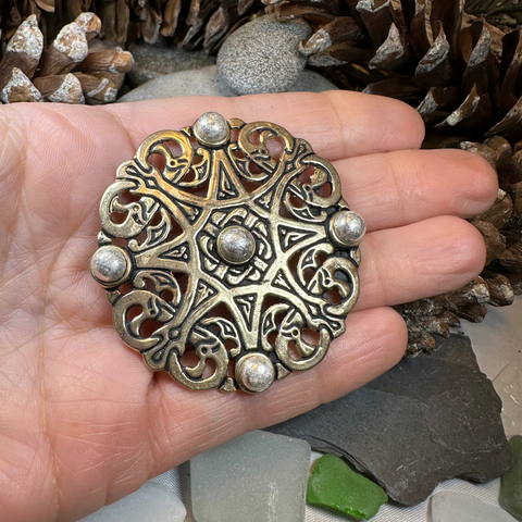 Load image into Gallery viewer, Large Trewhiddle Celtic Medieval Brooch - Bronze Historical Reproduction Pin
