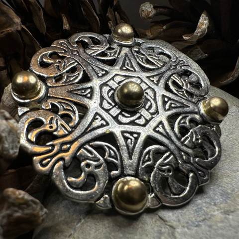 Load image into Gallery viewer, Large Trewhiddle Celtic Medieval Brooch - Bronze Historical Reproduction Pin
