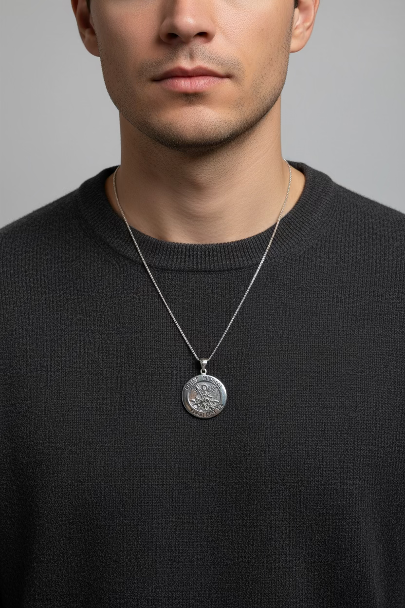 Protect Us Saint Michael Pendant in Sterling Silver