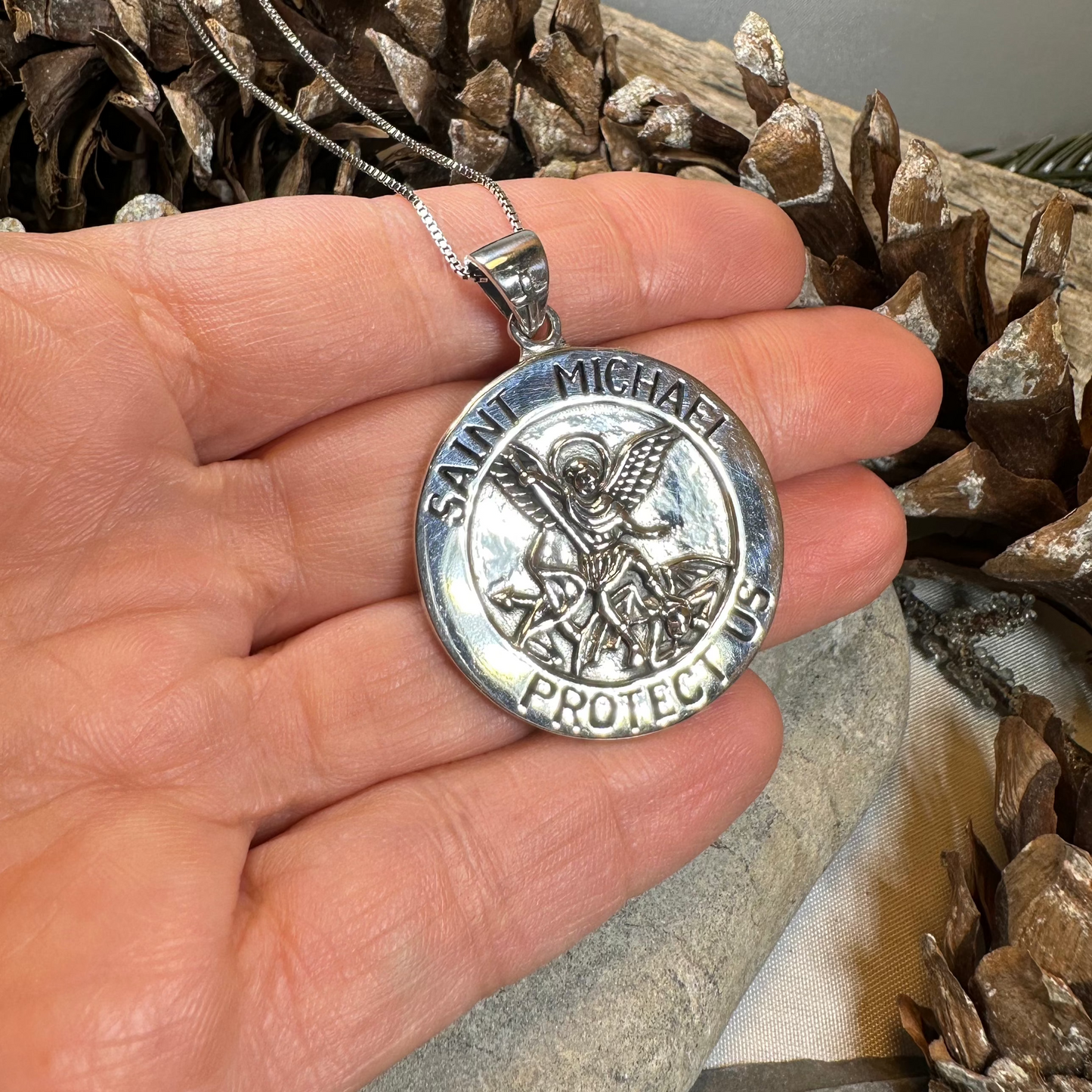 Protect Us Saint Michael Pendant in Sterling Silver — view 6