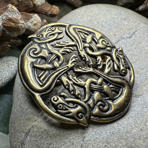 Load image into Gallery viewer, Hunting Hounds Celtic Brooch
