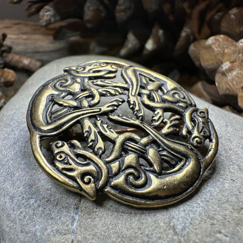 Load image into Gallery viewer, Hunting Hounds Celtic Brooch
