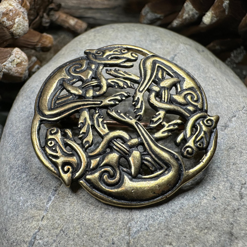 Load image into Gallery viewer, Hunting Hounds Celtic Brooch
