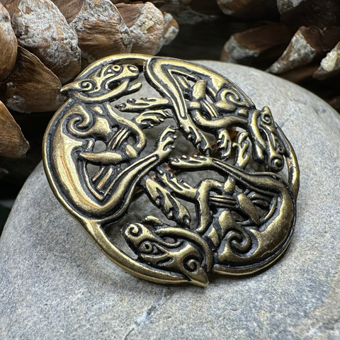 Load image into Gallery viewer, Hunting Hounds Celtic Brooch
