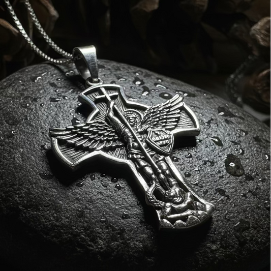 Large Saint Michael Cross Pendant in Sterling Silver — view 7