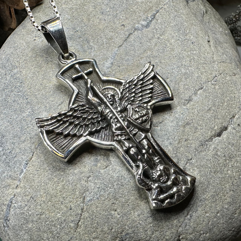Load image into Gallery viewer, Large Saint Michael Cross Pendant
