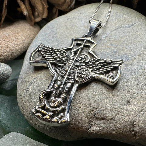 Load image into Gallery viewer, Large Saint Michael Cross Pendant
