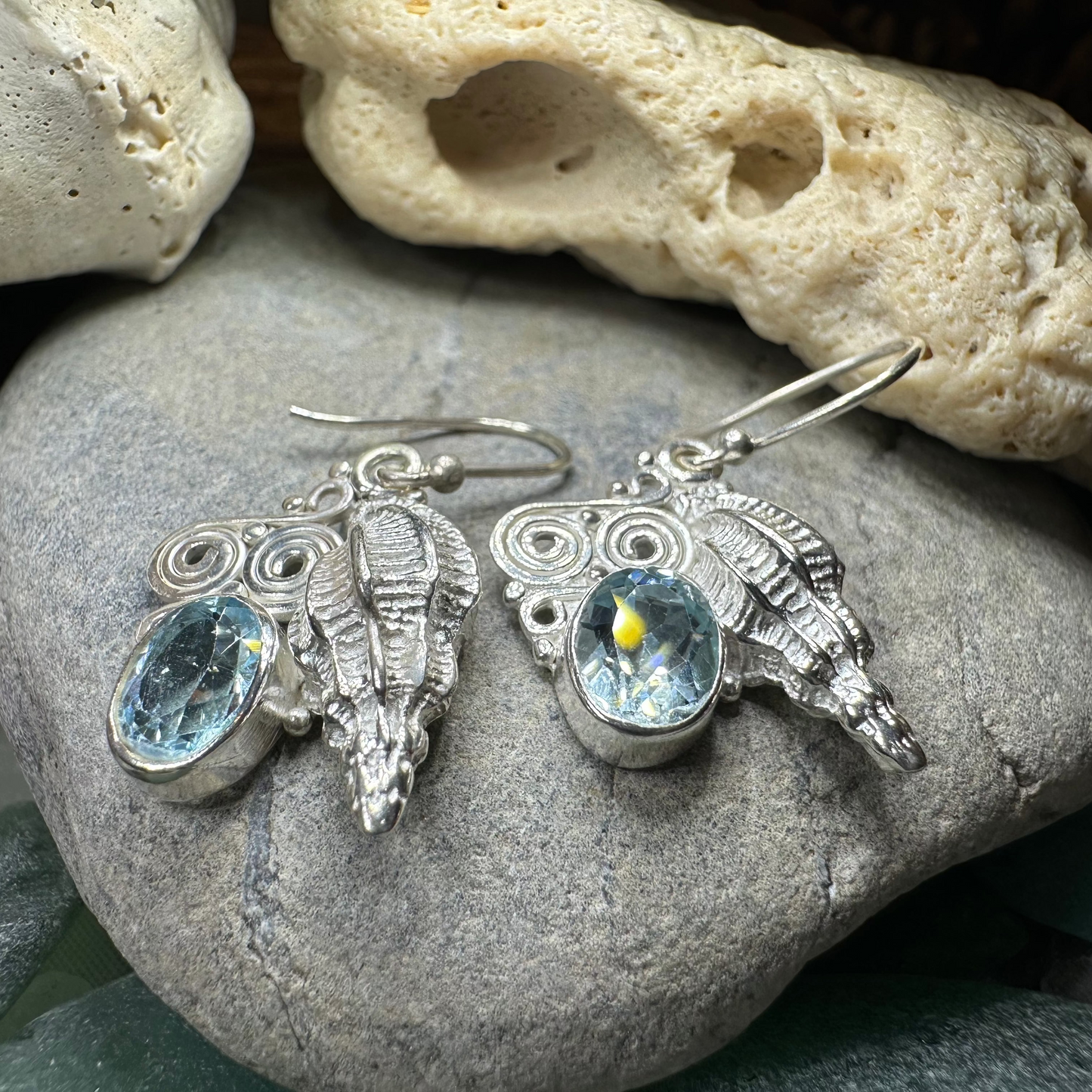 Blue Ocean Shell Earrings — view 3
