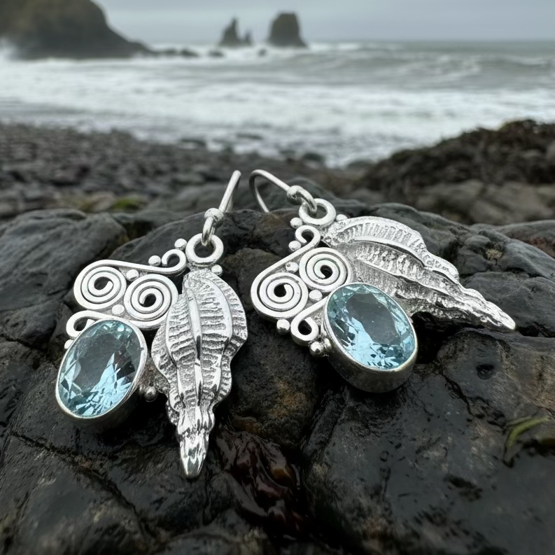 Blue Ocean Shell Earrings in sterling silver