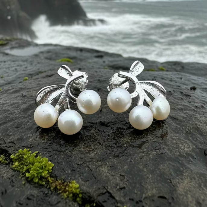 Pearl Bayberry Earrings in sterling silver