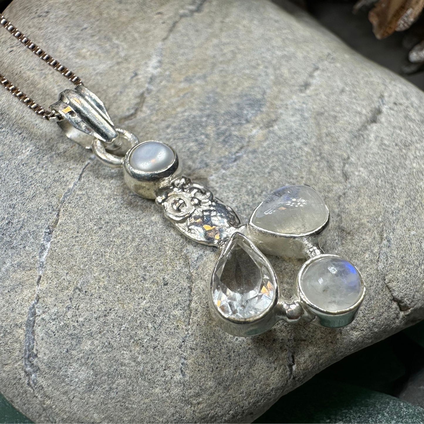 Misty Morning Moonstone Owl Necklace — view 9