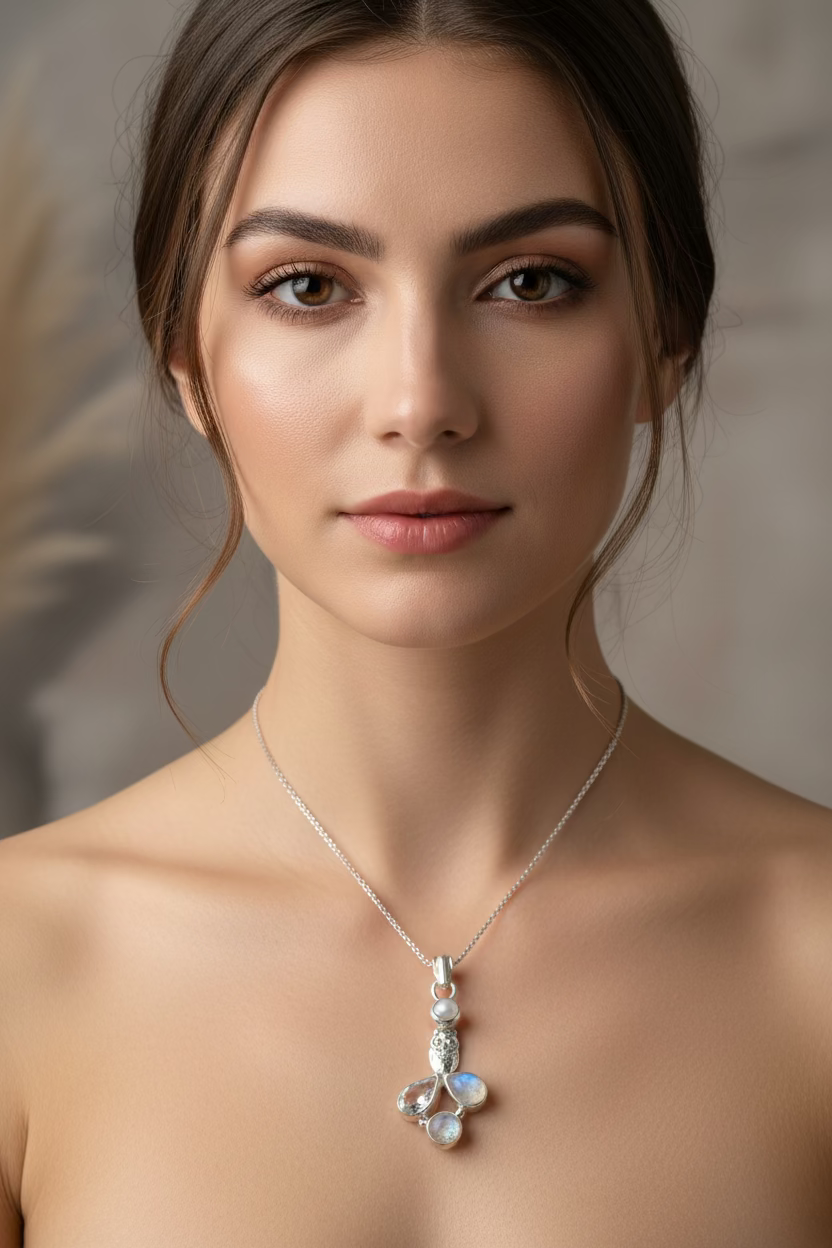 Misty Morning Moonstone Owl Necklace — view 2