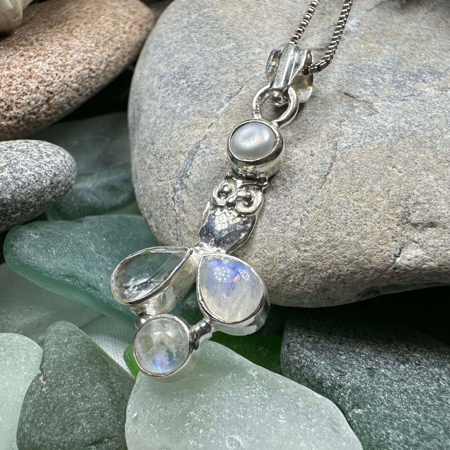 Misty Morning Moonstone Owl Necklace — view 4