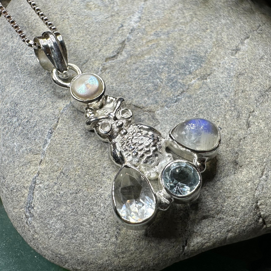 Misty Morning Moonstone Owl Necklace — view 11