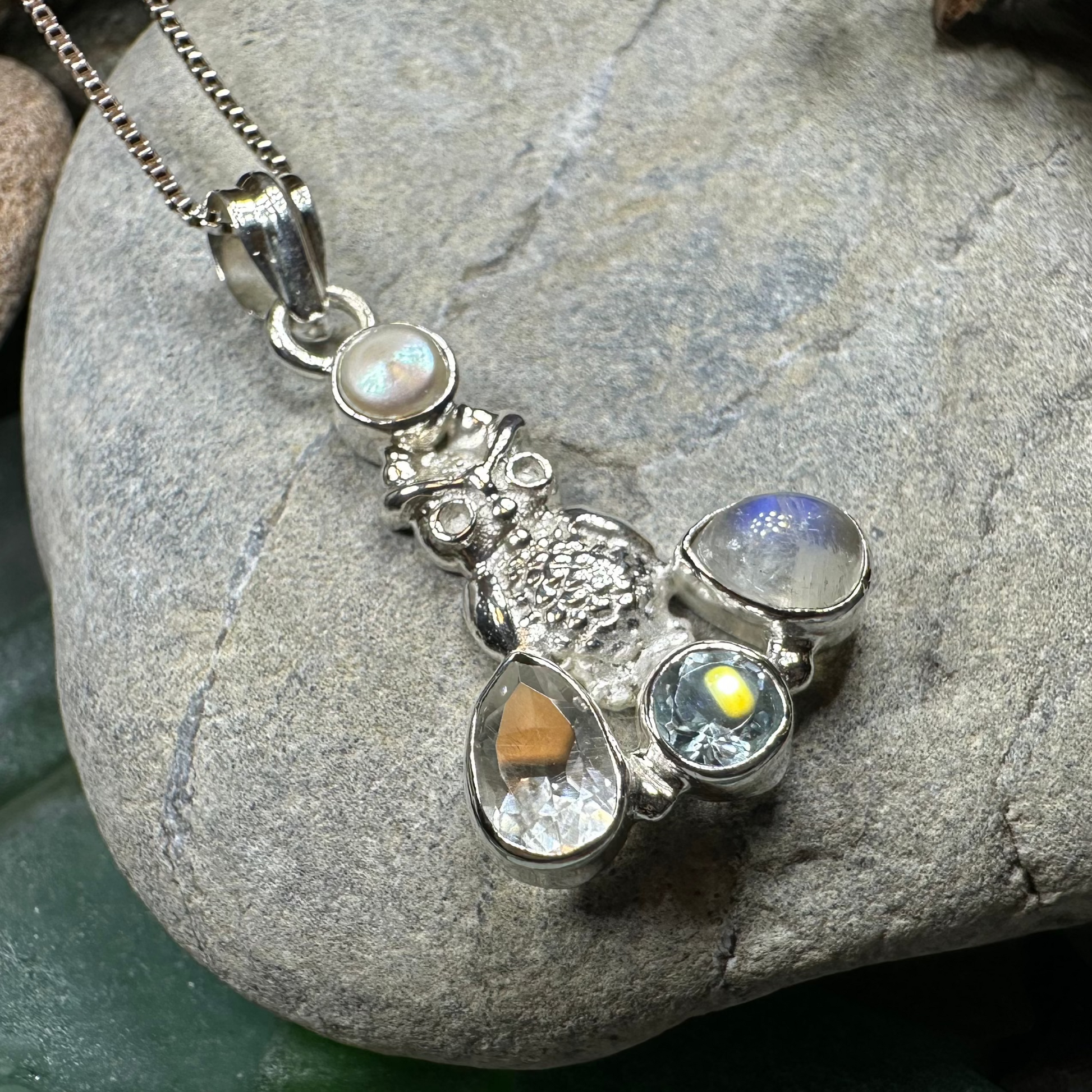 Misty Morning Moonstone Owl Necklace — view 8