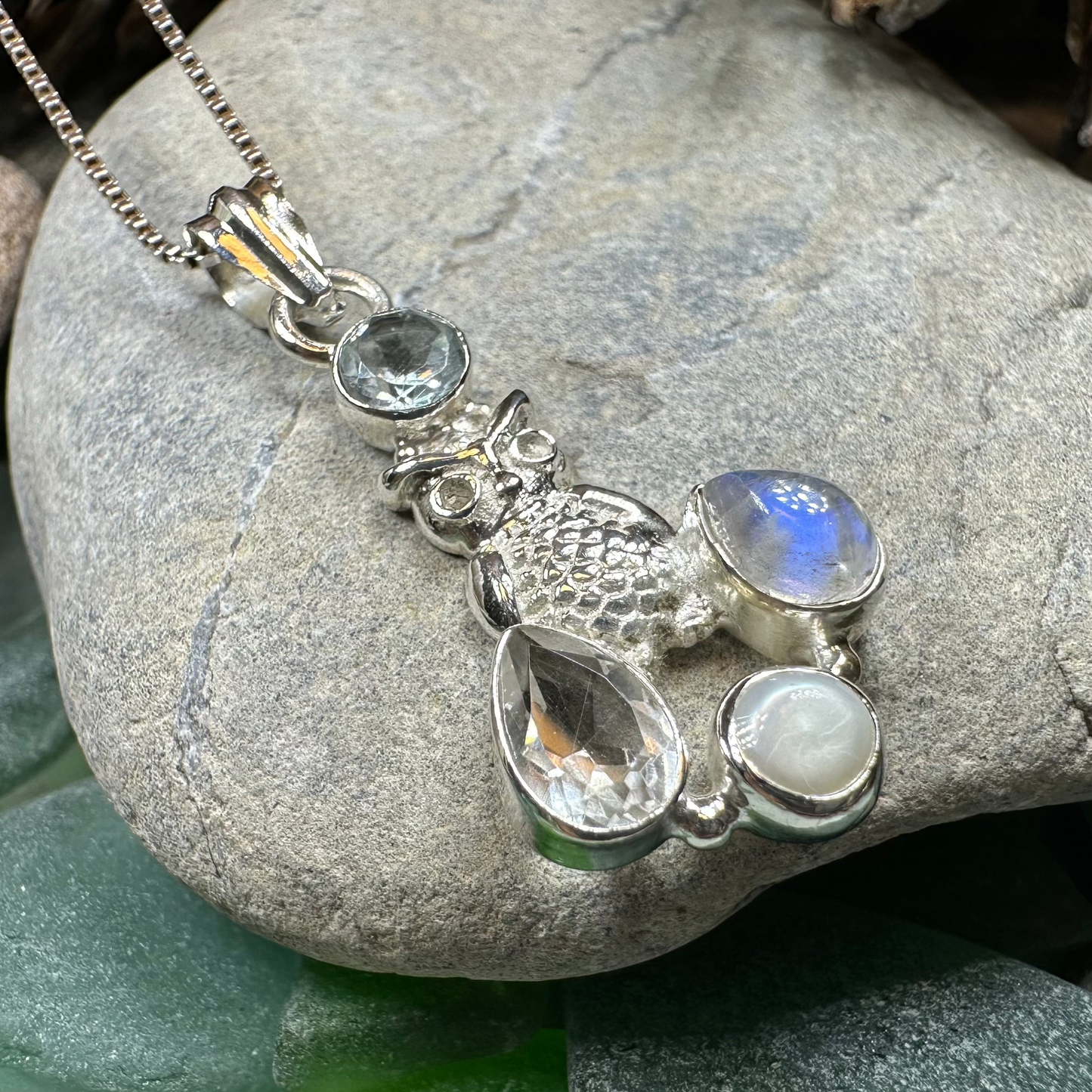 Misty Morning Moonstone Owl Necklace — view 6