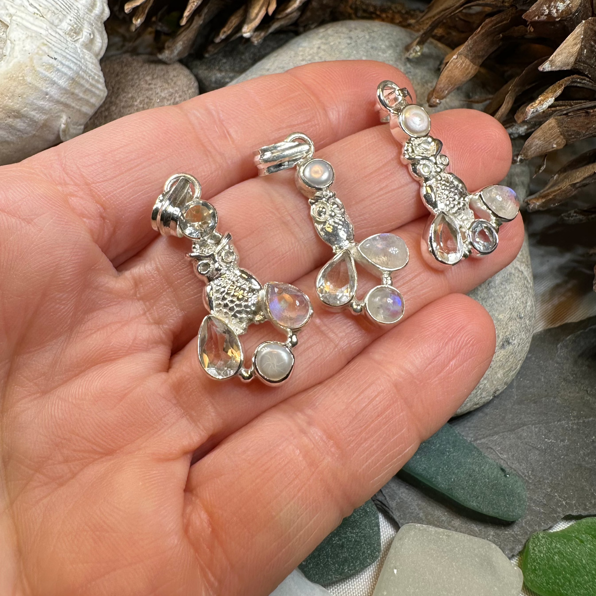 Misty Morning Moonstone Owl Necklace — view 5