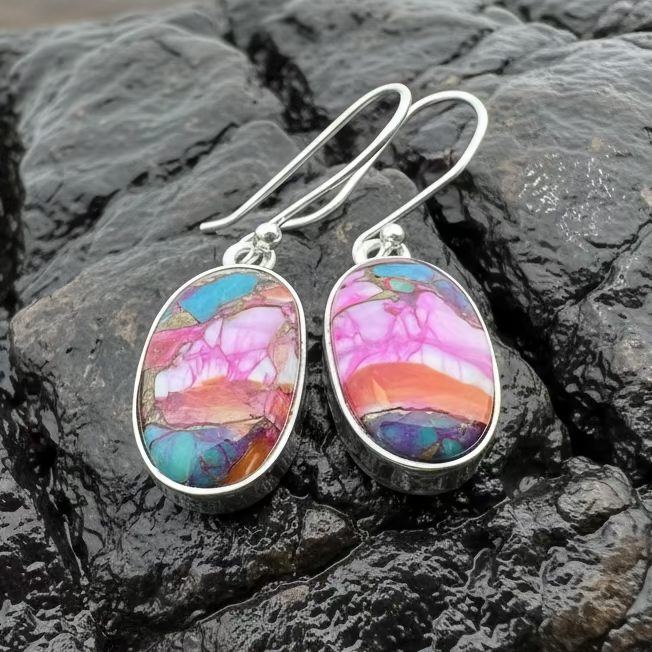 Classic Copper Turquoise Earrings in sterling silver