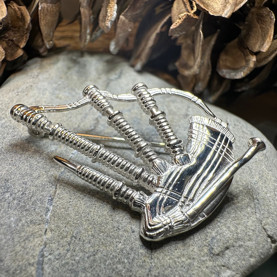 Scottish Bagpipes Sterling Silver Pin - Handmade in Scotland