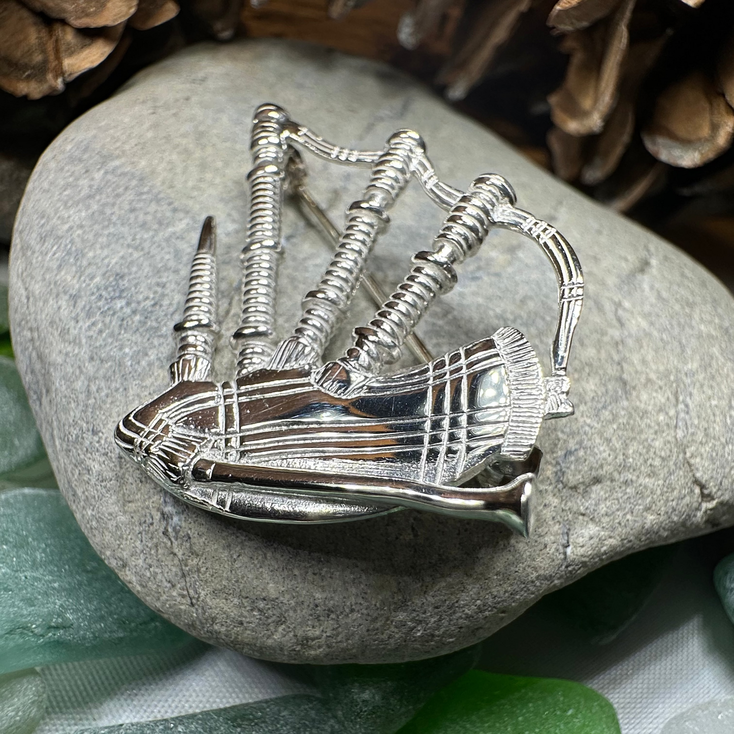 Scottish Bagpipes Sterling Silver Pin - Handmade in Scotland — view 5