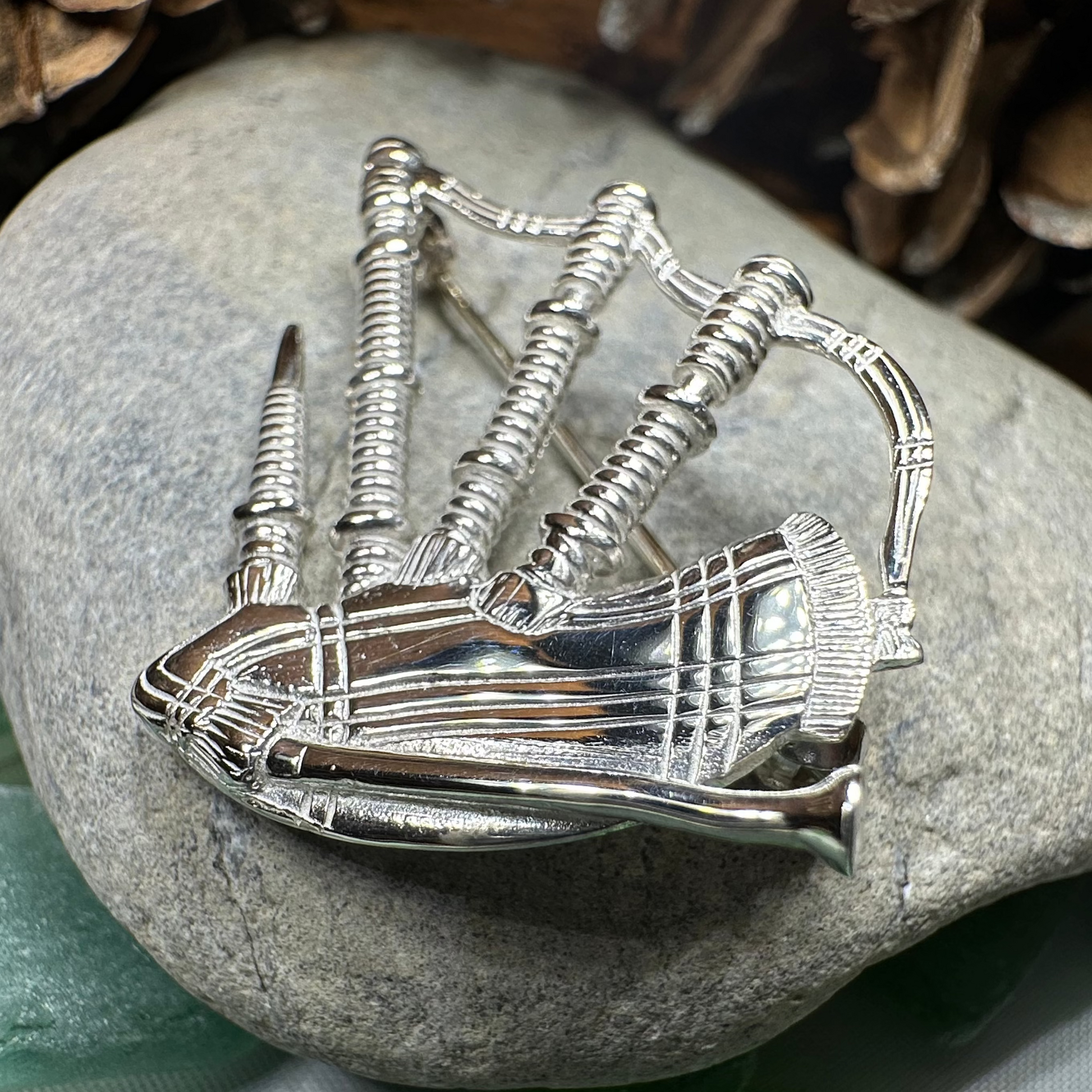 Scottish Bagpipes Sterling Silver Pin - Handmade in Scotland — view 2