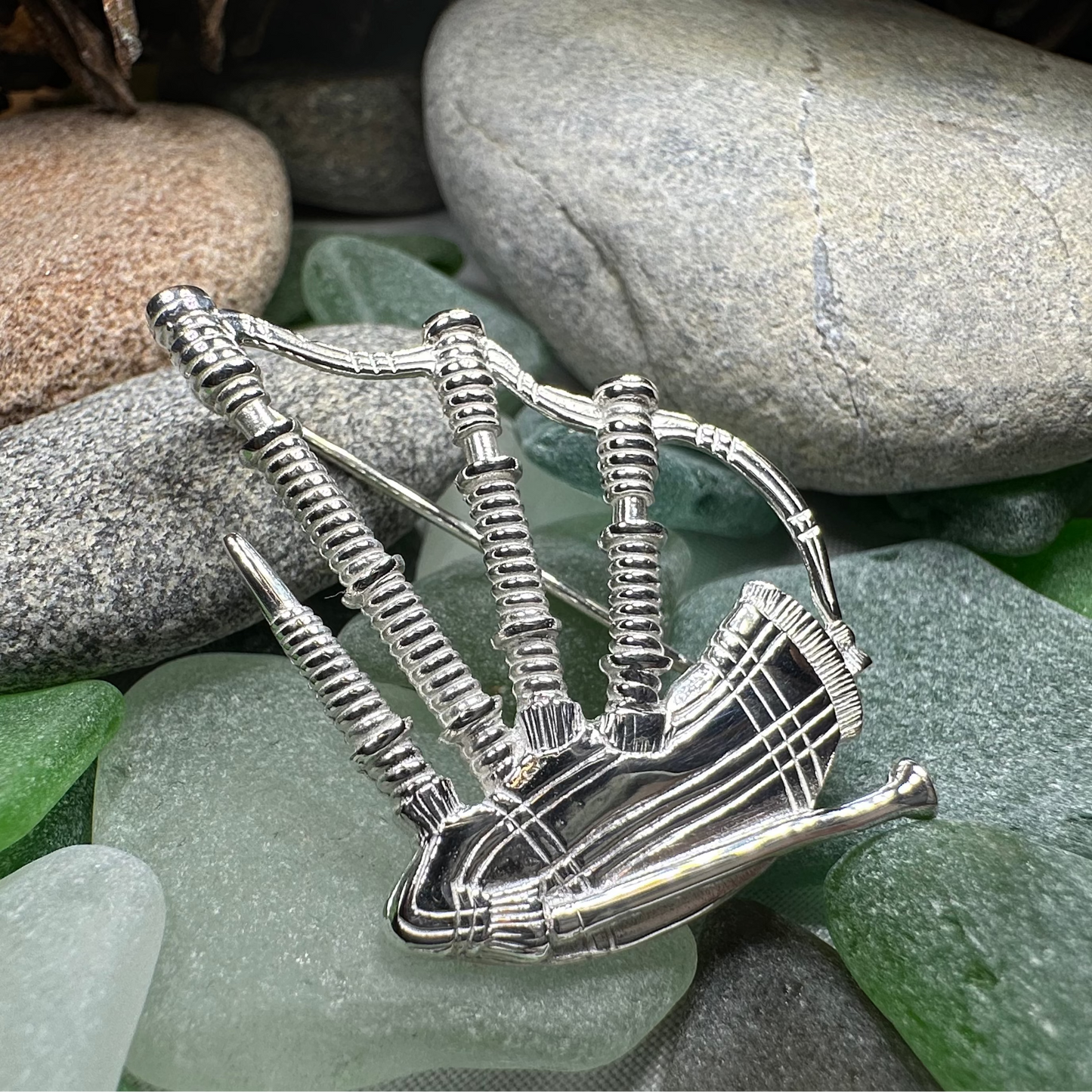 Scottish Bagpipes Sterling Silver Pin - Handmade in Scotland — view 9
