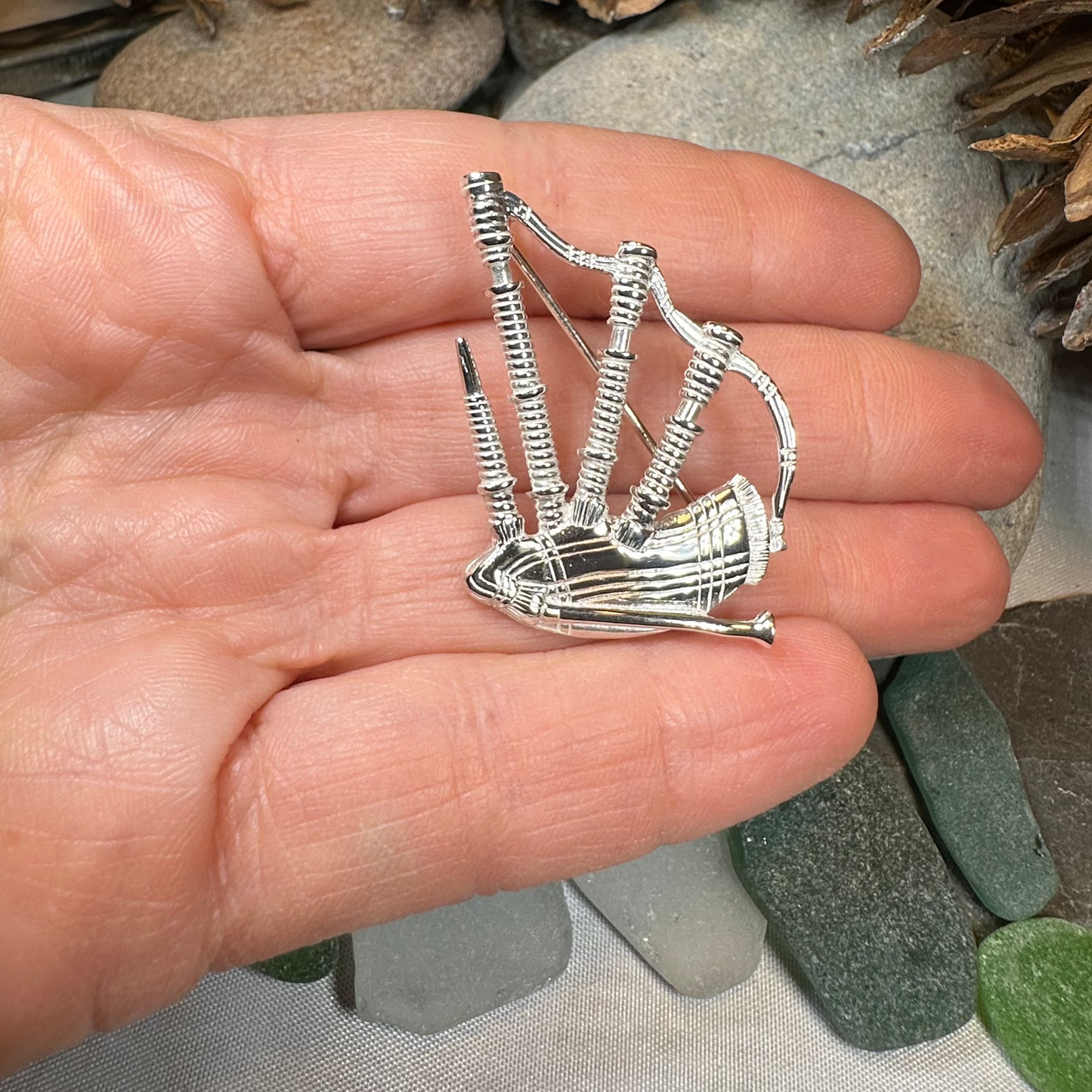 Scottish Bagpipes Sterling Silver Pin - Handmade in Scotland — view 6
