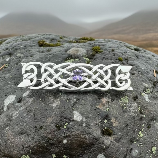 Aranel Amethyst Celtic Knot Brooch - Handmade in Scotland