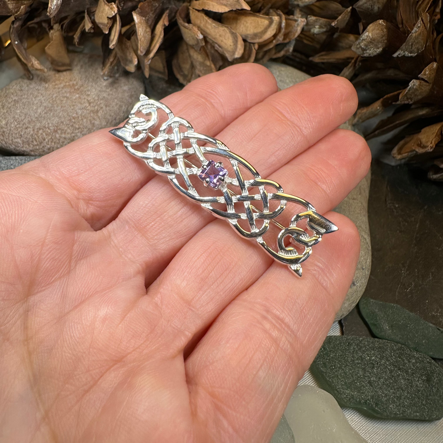 Aranel Amethyst Celtic Knot Brooch - Handmade in Scotland