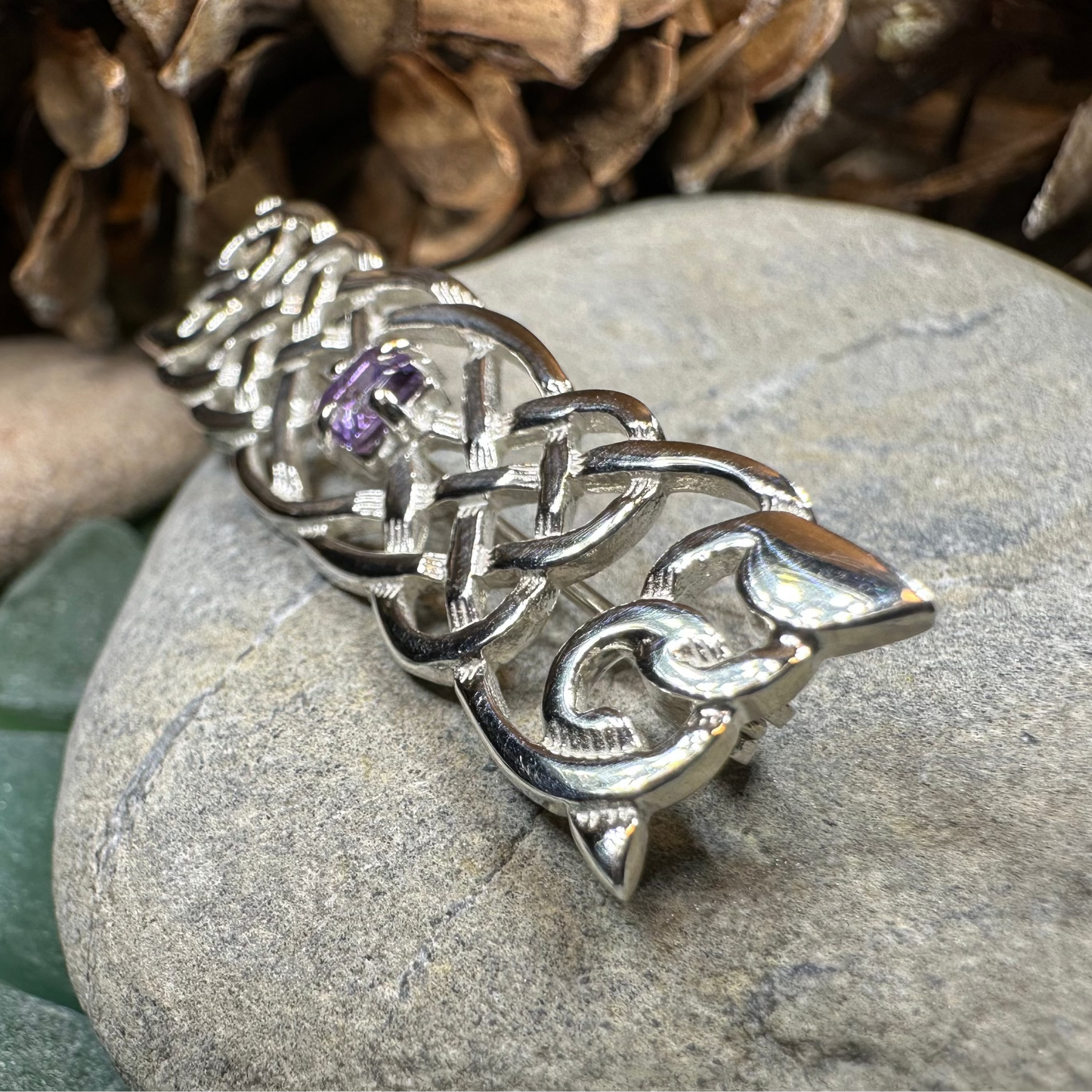 Aranel Amethyst Celtic Knot Brooch - Handmade in Scotland