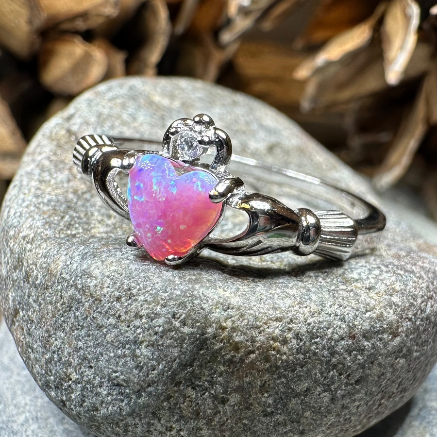 Glencora Pink Opal Claddagh Ring