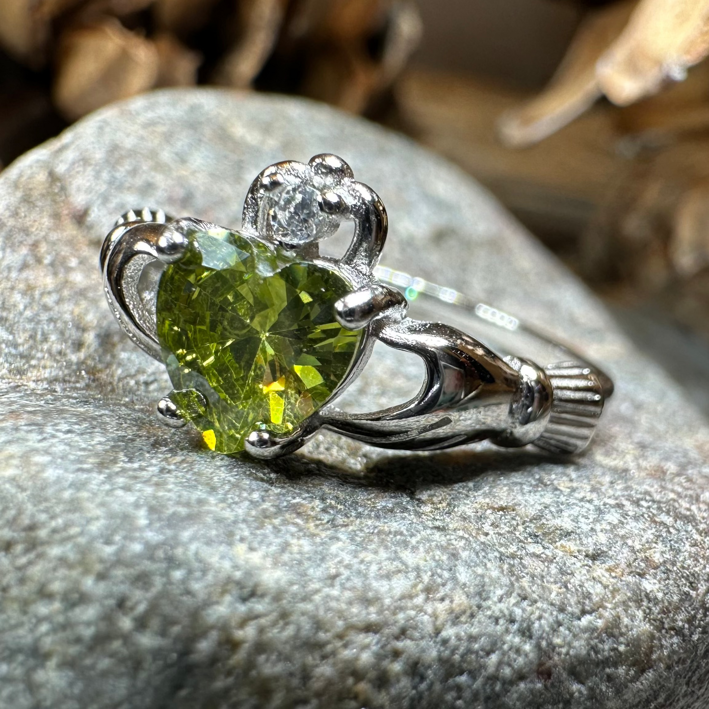 Peridot Green Claddagh Ring