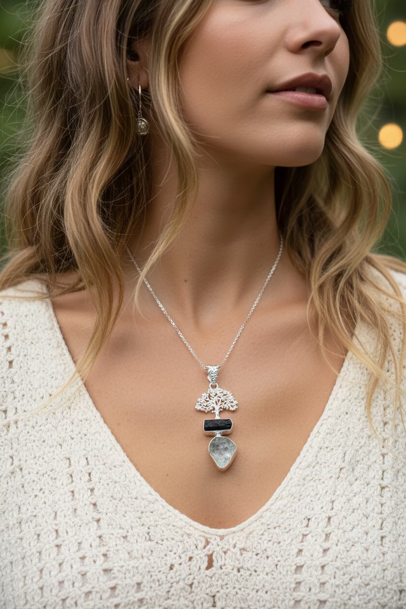 Tree of Life Gemstone Necklace — view 2