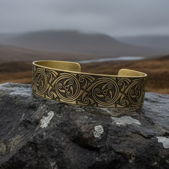 Evolution Bronze Celtic Cuff Bracelet in gold