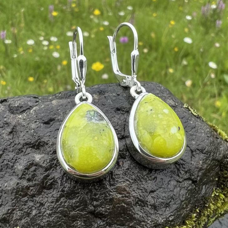 Connemara Marble Ireland Teardrop Earrings in Sterling Silver