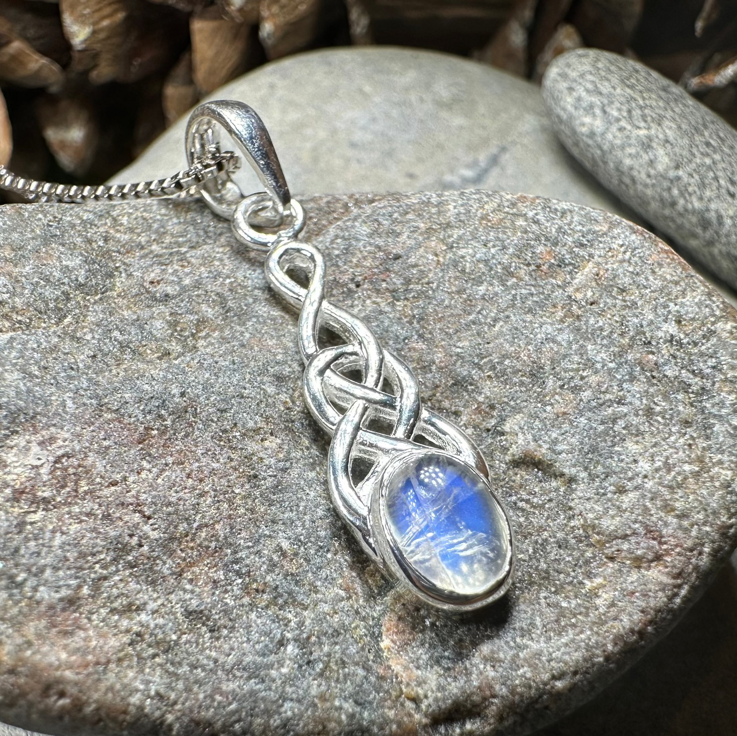 Dublin Celtic Knot Moonstone Necklace in Sterling Silver — view 3
