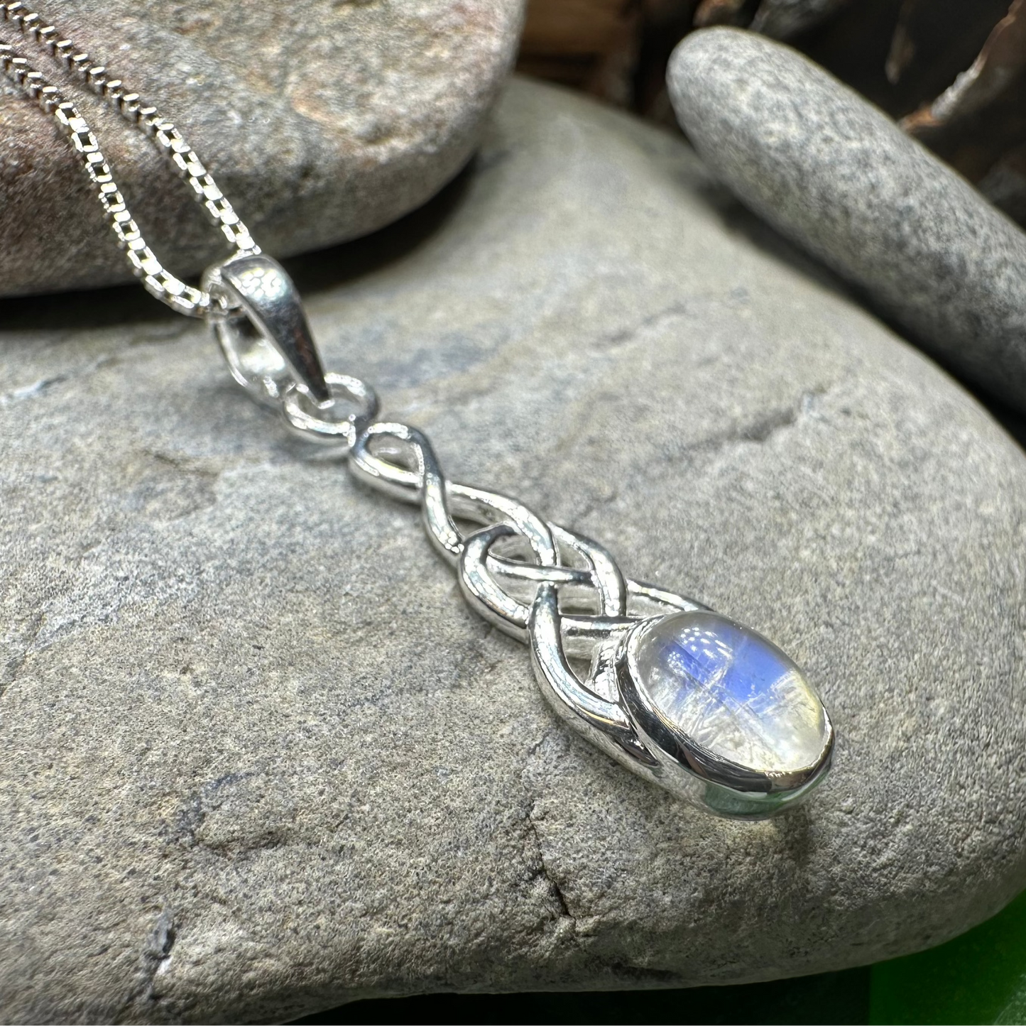 Dublin Celtic Knot Moonstone Necklace in Sterling Silver — view 7