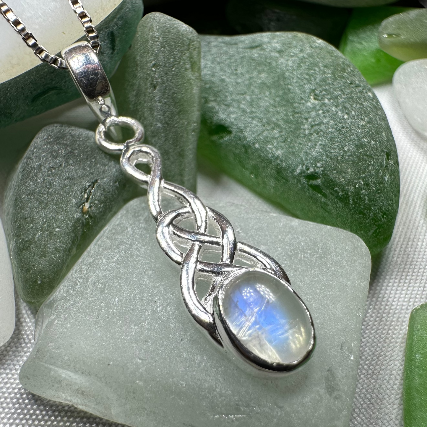 Dublin Celtic Knot Moonstone Necklace in Sterling Silver — view 4