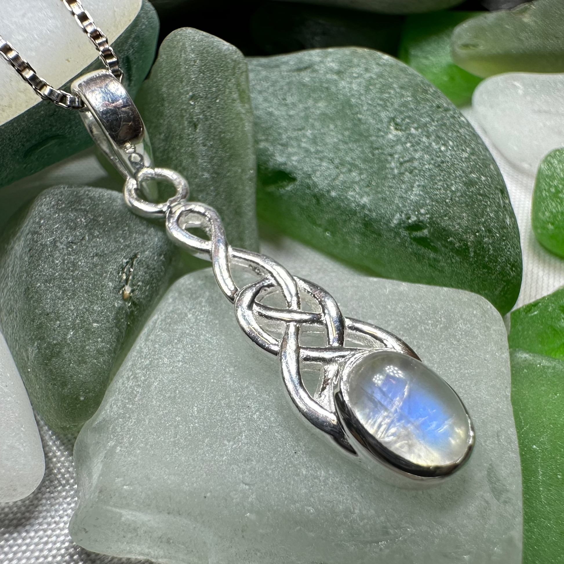 Dublin Celtic Knot Moonstone Necklace in Sterling Silver — view 6