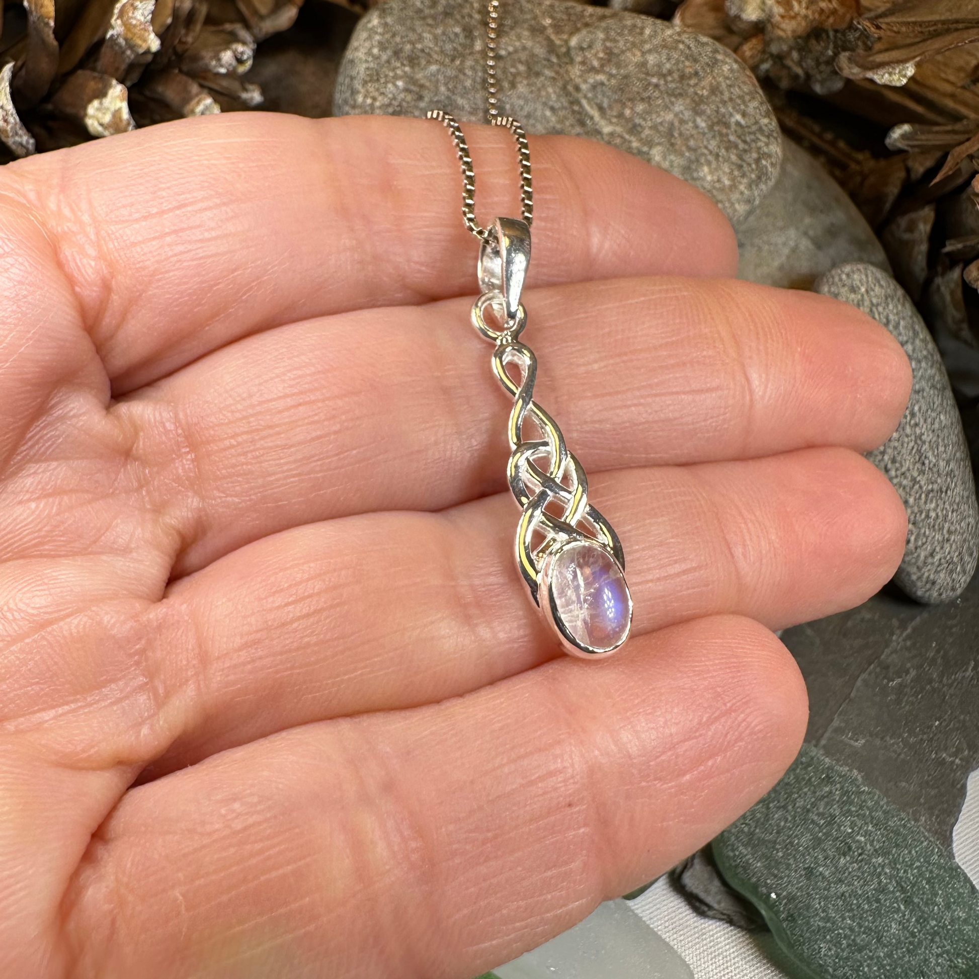 Dublin Celtic Knot Moonstone Necklace in Sterling Silver — view 5