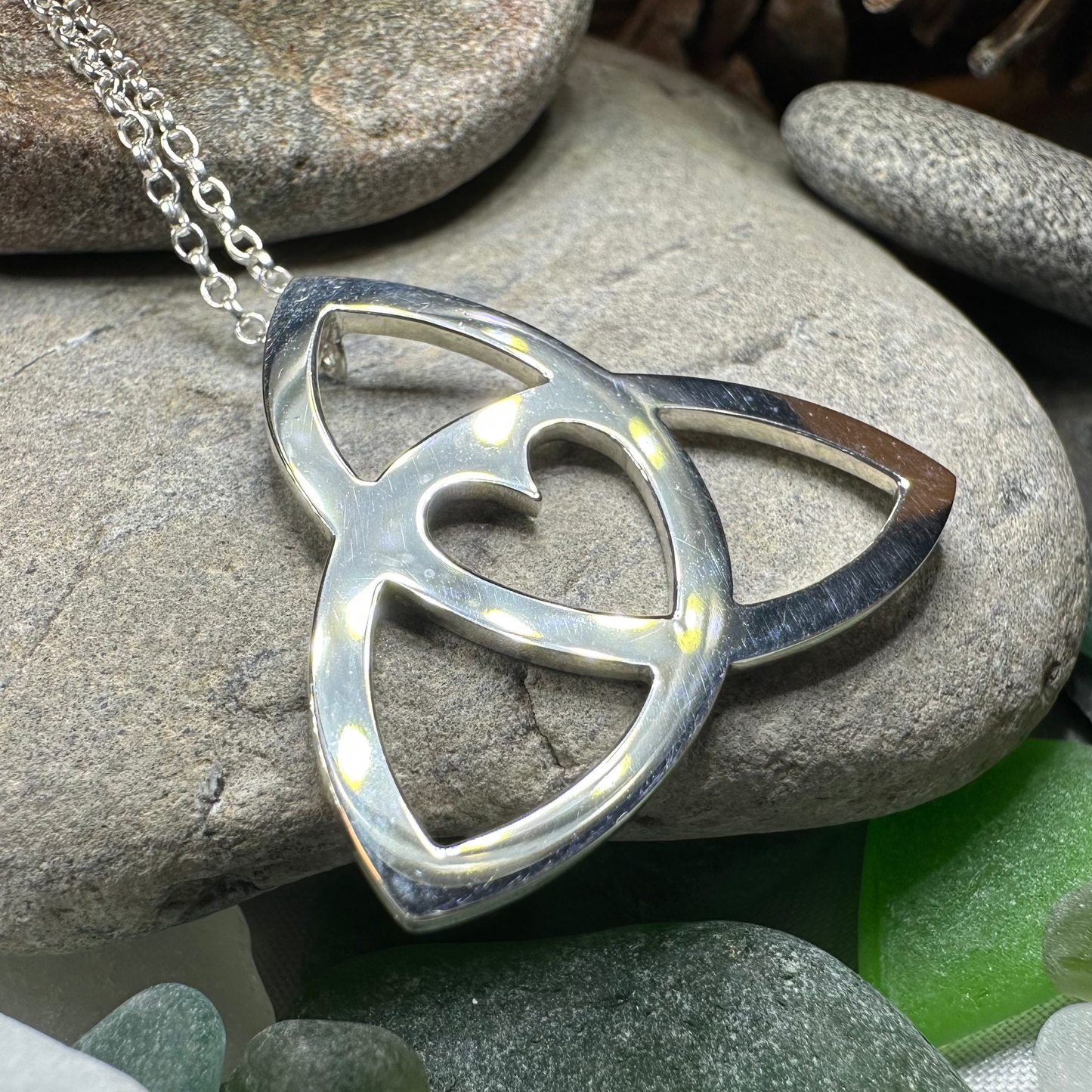 Gabrielle Trinity Knot Heart Necklace in sterling silver